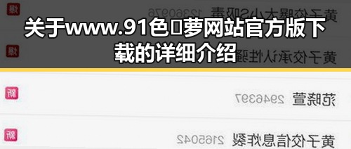 关于www.91色😍萝网站官方版下载的详细介绍